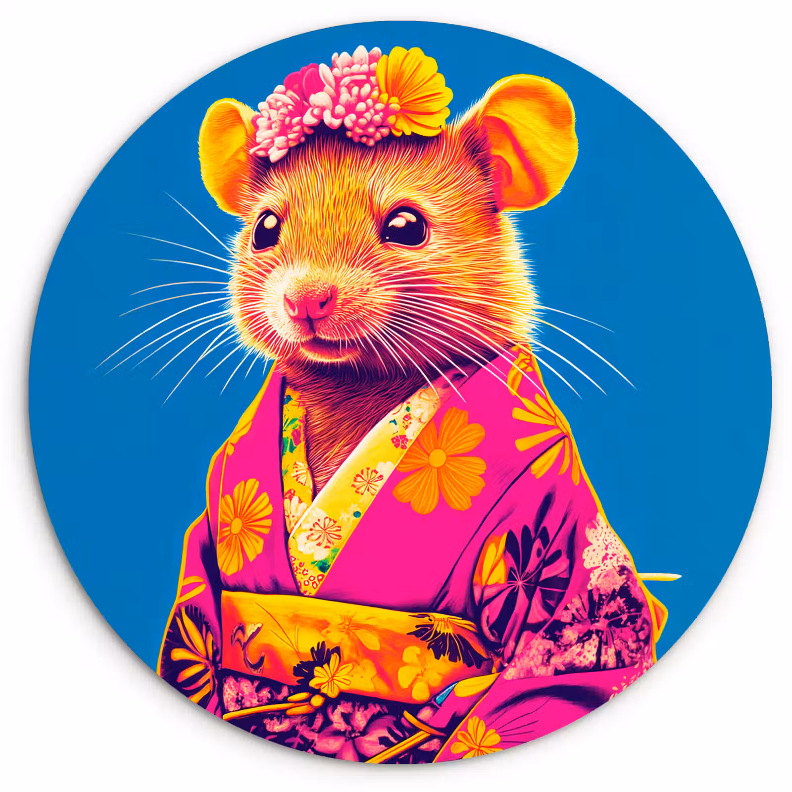 Muurcirkel - Muis - Kimono - Bloemen - Blauw — 1