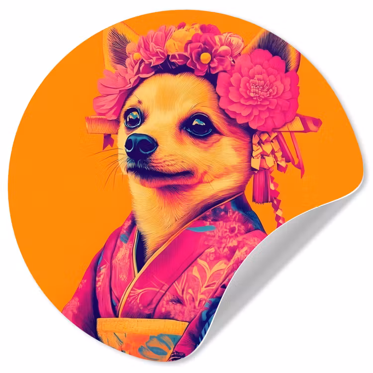 Behangcirkel - Kimono - Hondje - Bloemenkroon - Oranje — 1