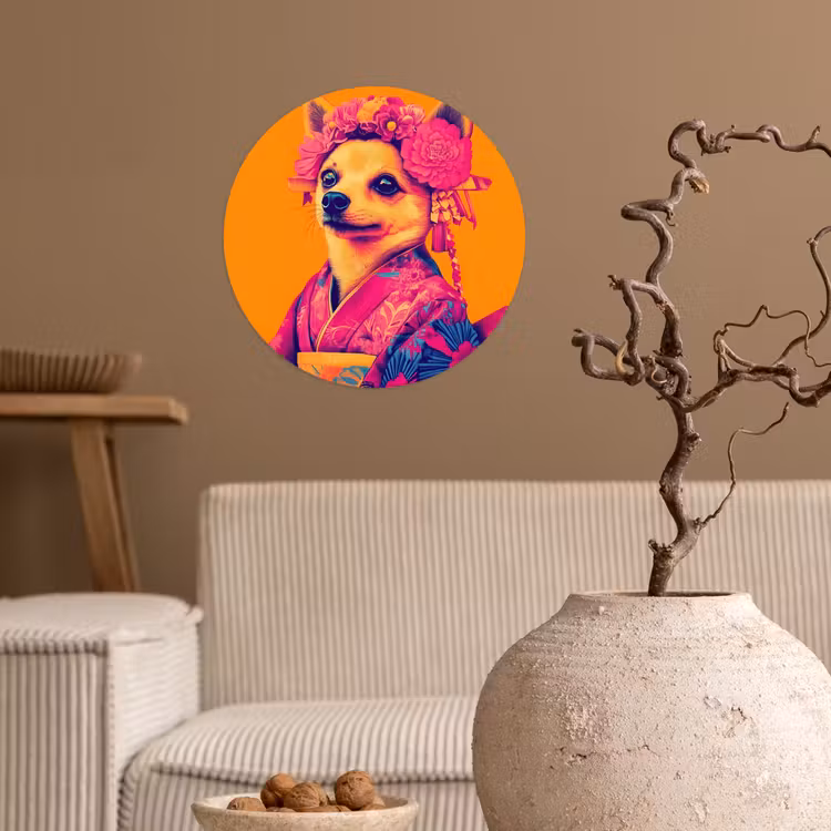 Behangcirkel - Kimono - Hondje - Bloemenkroon - Oranje — 2