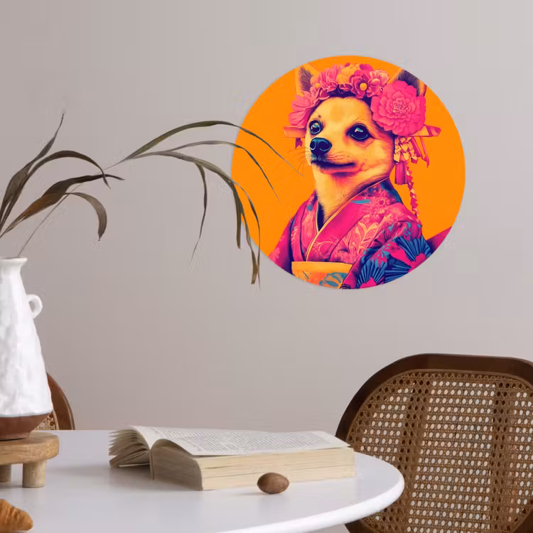 Behangcirkel - Kimono - Hondje - Bloemenkroon - Oranje — 4