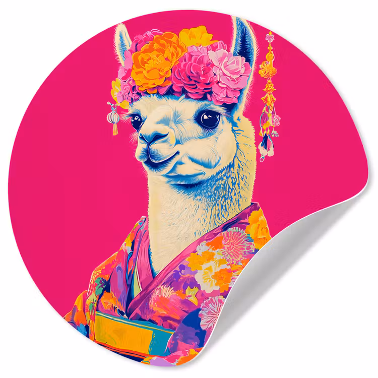 Behangcirkel - Lama - Kimono - Bloemenkrans - Felroze — 1
