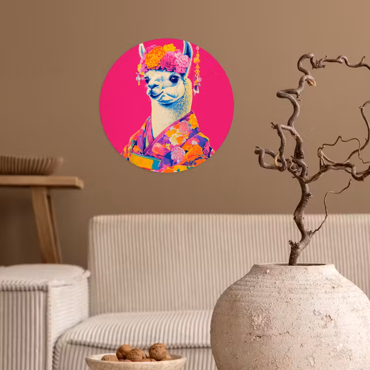 Behangcirkel - Lama - Kimono - Bloemenkrans - Felroze — 2