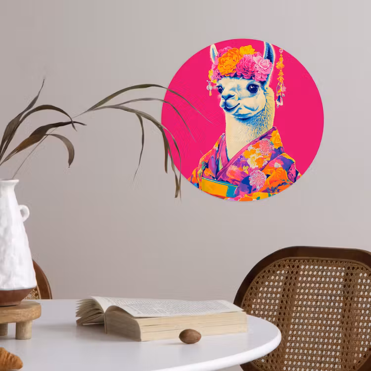 Behangcirkel - Lama - Kimono - Bloemenkrans - Felroze — 4