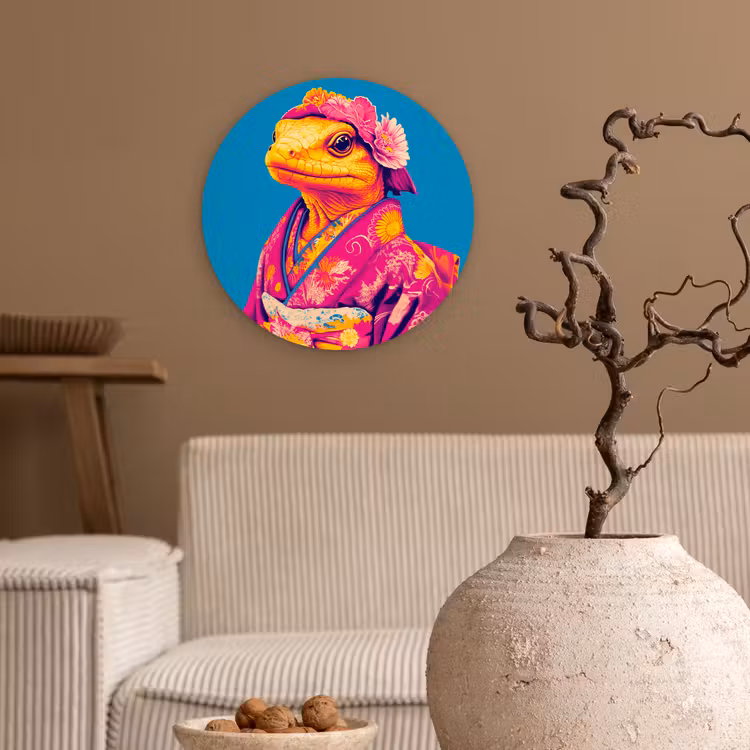 Muurcirkel - Bloemenkrans - Hagedis - Kimono - Paars — 2