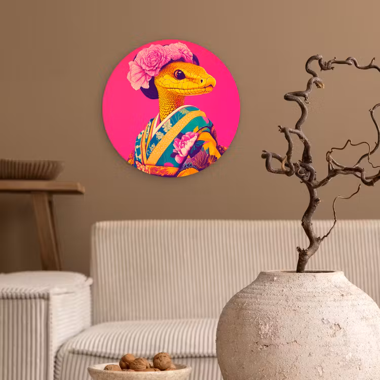 Muurcirkel - Hagedis - Bloemen - Roze - Kimono — 2