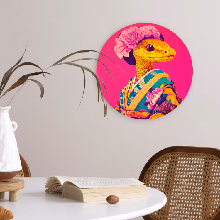 Muurcirkel - Hagedis - Bloemen - Roze - Kimono — 4