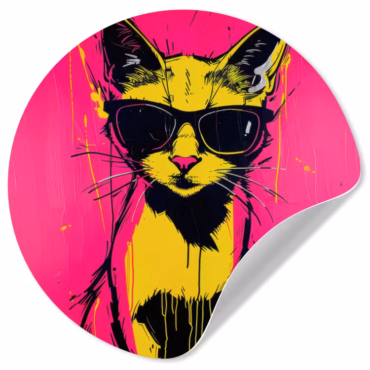 Behangcirkel - Kat - Art - Zonnebril - Roze — 1