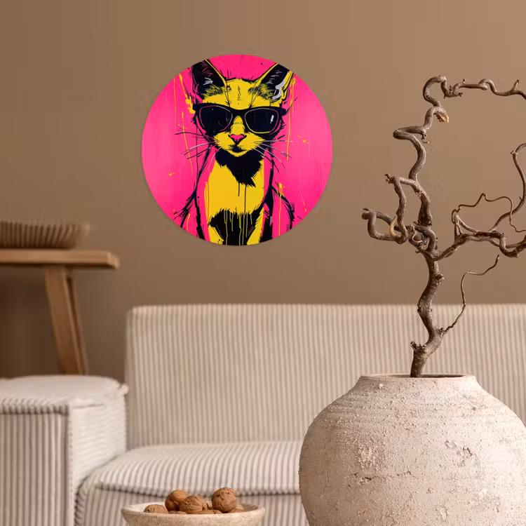 Behangcirkel - Kat - Art - Zonnebril - Roze — 2
