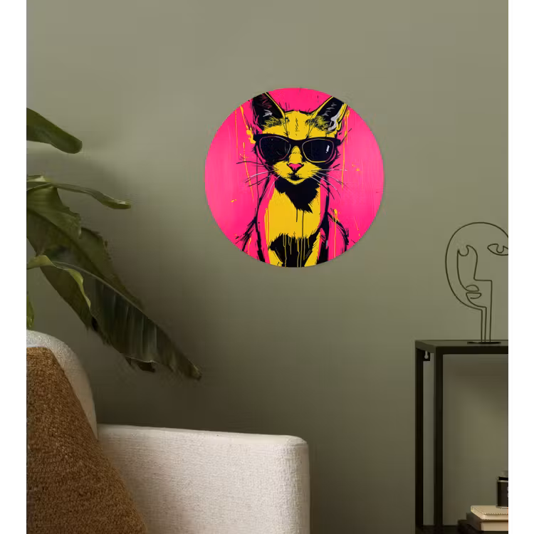 Behangcirkel - Kat - Art - Zonnebril - Roze — 3