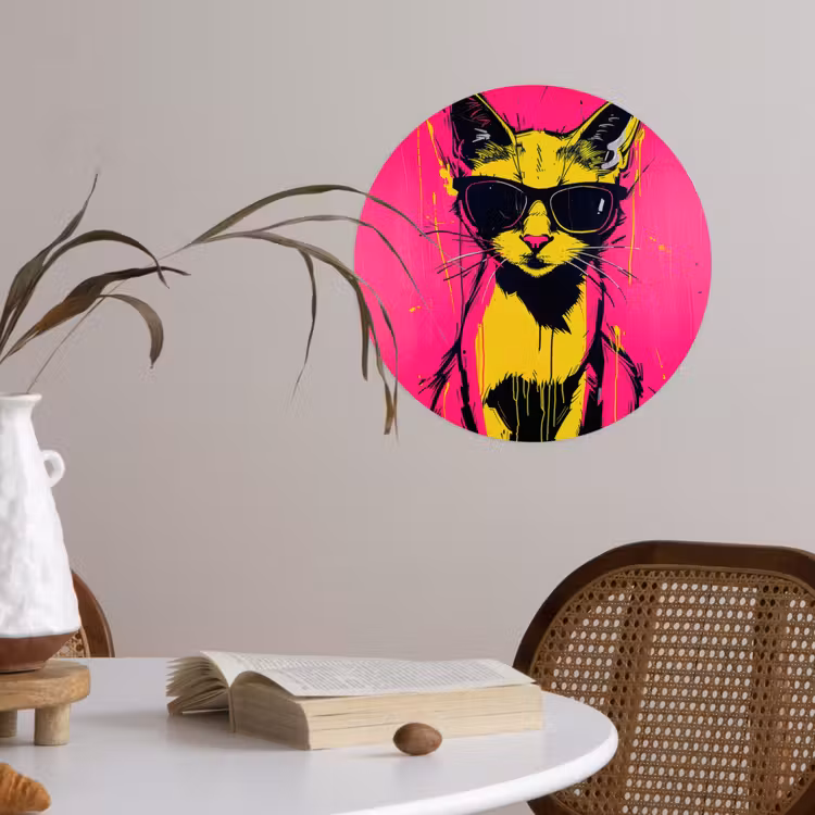 Behangcirkel - Kat - Art - Zonnebril - Roze — 4