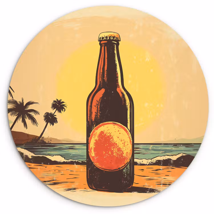 Muurcirkel - Bierfles - Zonsondergang - Palmbomen - Zee — 1