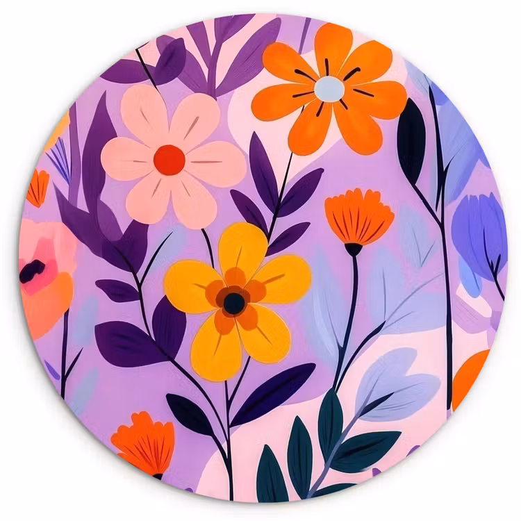 Muurcirkel - Bloemen - Kleurrijk - Bladeren — 1