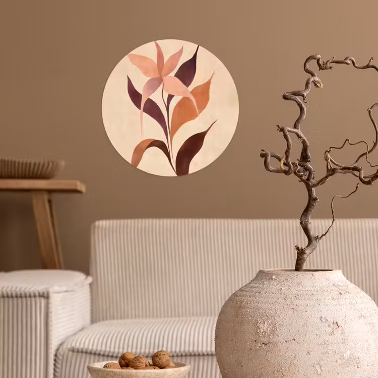 Behangcirkel - Minimalistisch - Bloem - Bladeren - Beige — 2