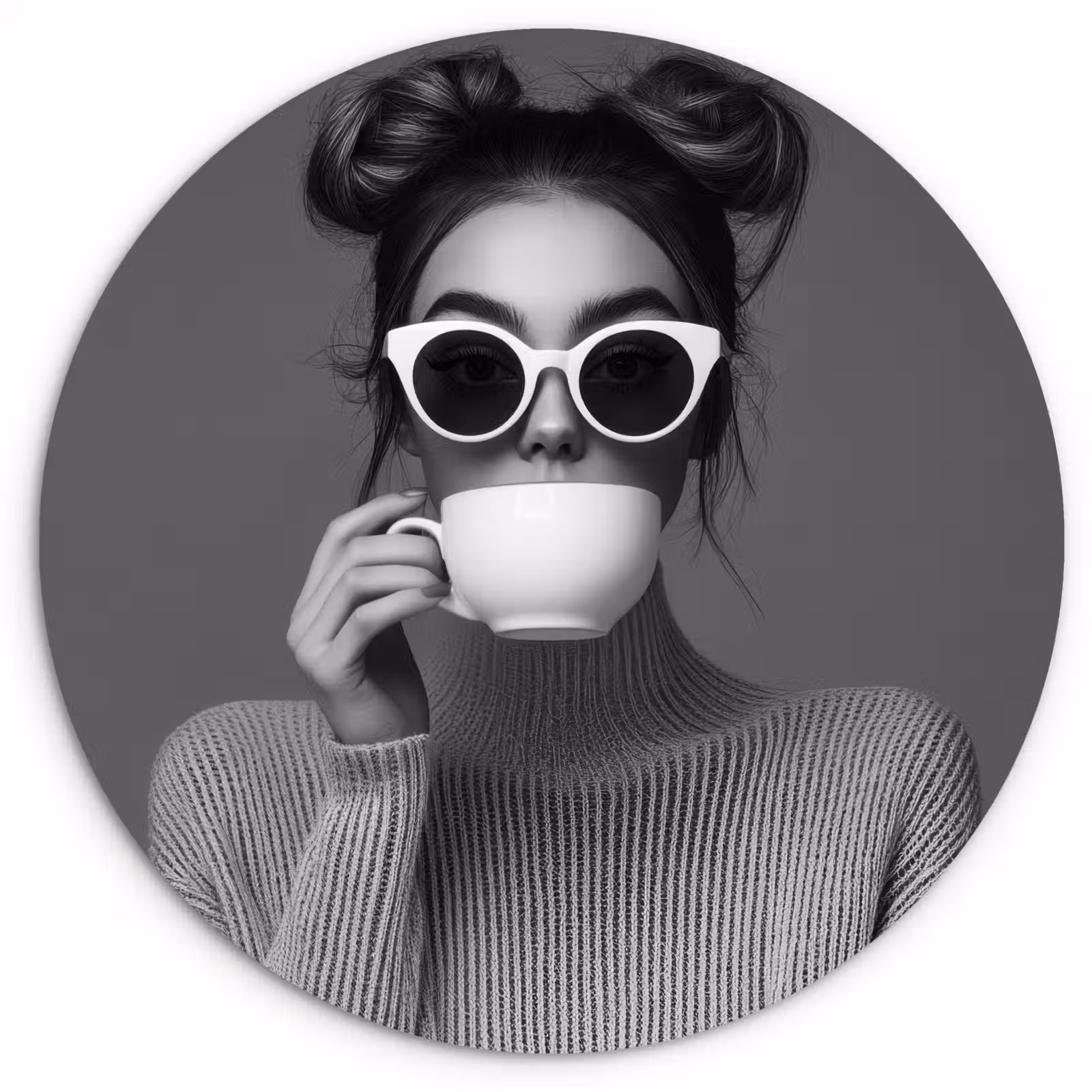 Muurcirkel - Vrouw - Koffie - Zwart - Wit — 1