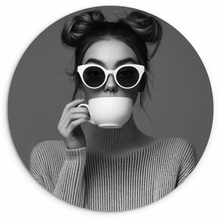 Muurcirkel - Vrouw - Koffie - Zwart - Wit — 1