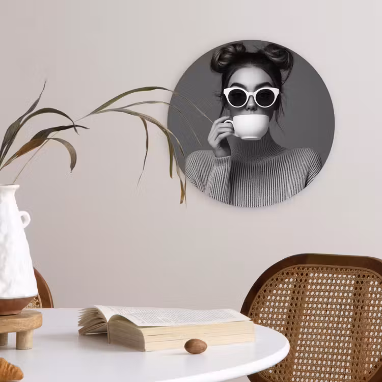 Muurcirkel - Vrouw - Koffie - Zwart - Wit — 4