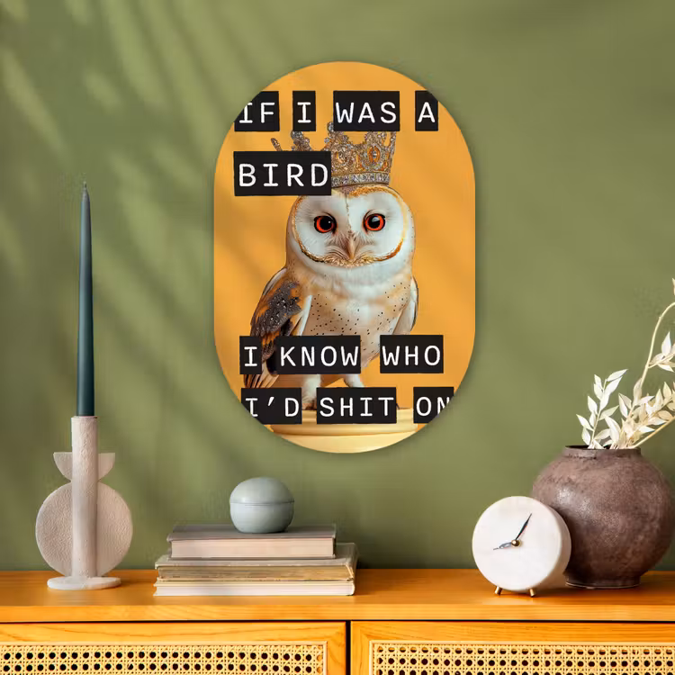 Muurovaal - Geel - Uil - Vogel - Decoratie — 1