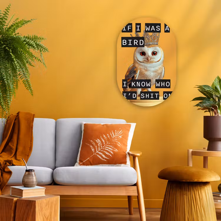 Muurovaal - Geel - Uil - Vogel - Decoratie — 2