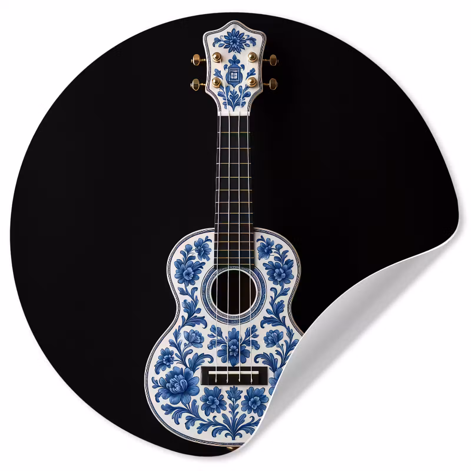 Behangcirkel - Ukelele - Delfts - Blauw - Muziek — 1