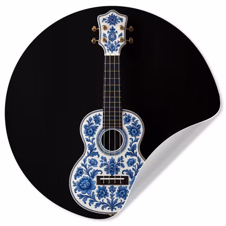 Behangcirkel - Ukelele - Delfts - Blauw - Muziek — 1