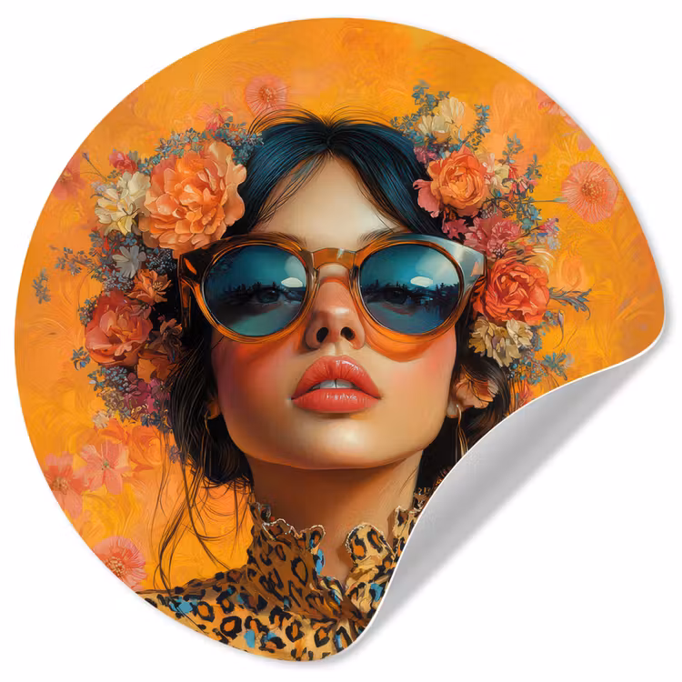 Behangcirkel - Vrouw - Bloemen - Aesthetic - Oranje — 1