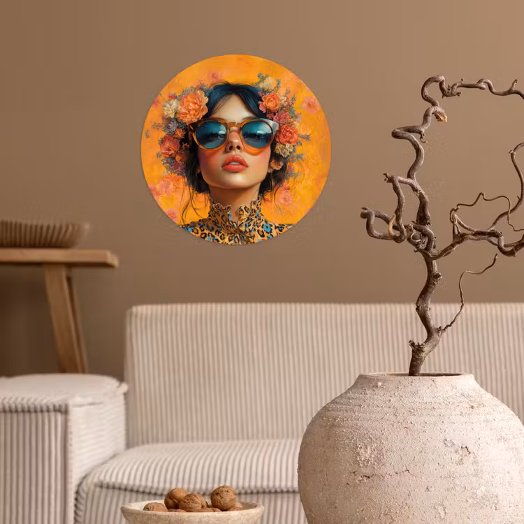 Behangcirkel - Vrouw - Bloemen - Aesthetic - Oranje — 2