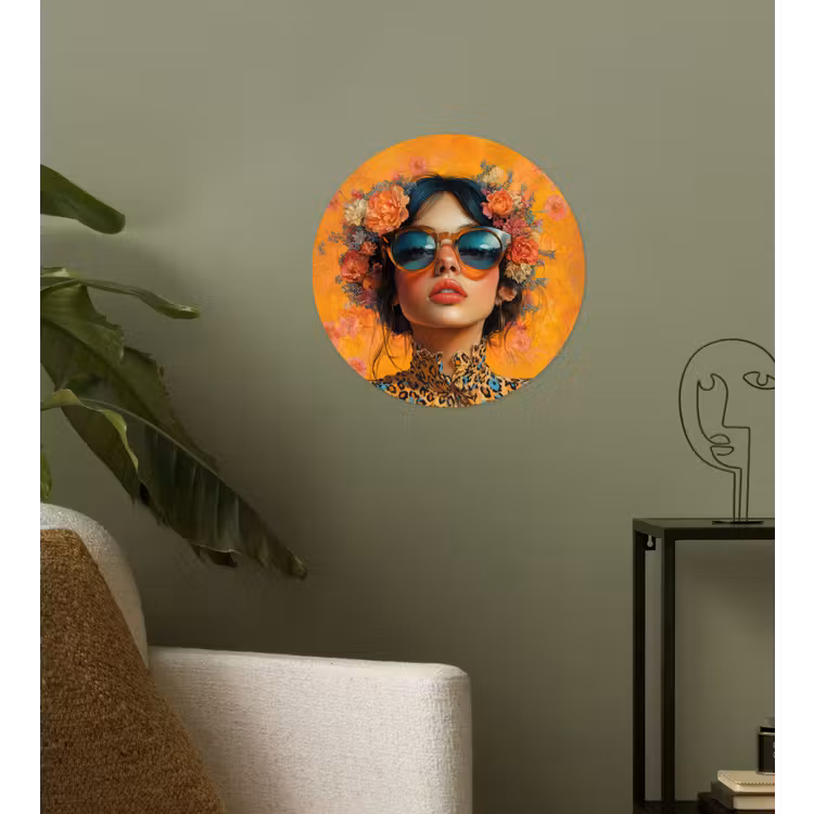 Behangcirkel - Vrouw - Bloemen - Aesthetic - Oranje — 3