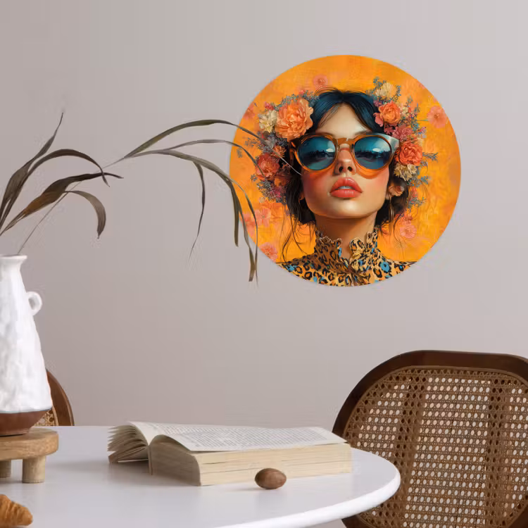 Behangcirkel - Vrouw - Bloemen - Aesthetic - Oranje — 4