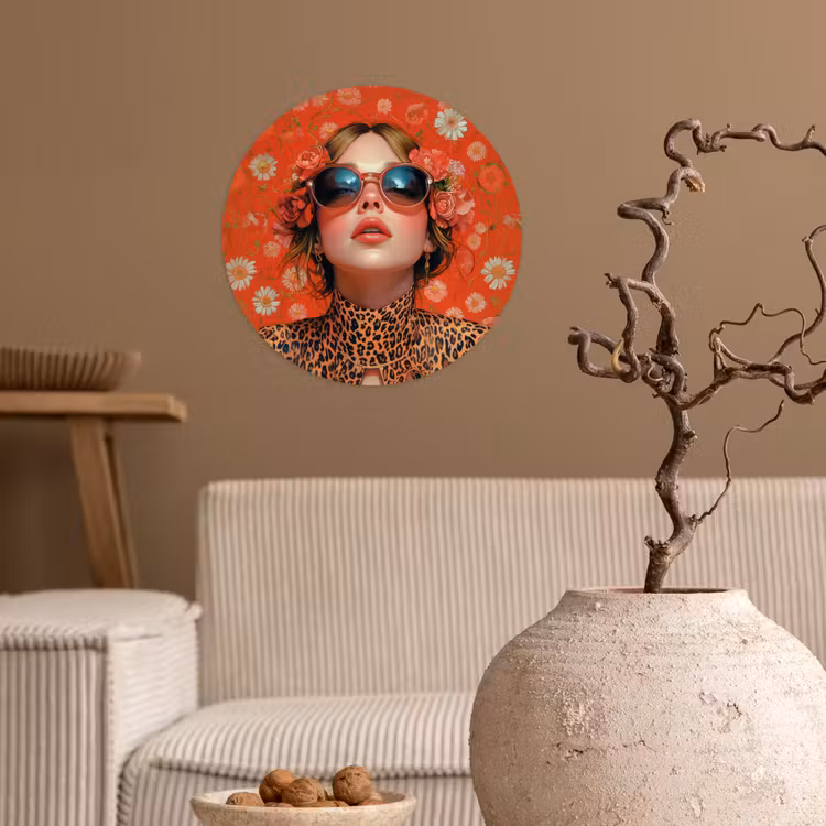 Behangcirkel - Vrouw - Kleurrijk - Dierenprint - Bloemen — 2