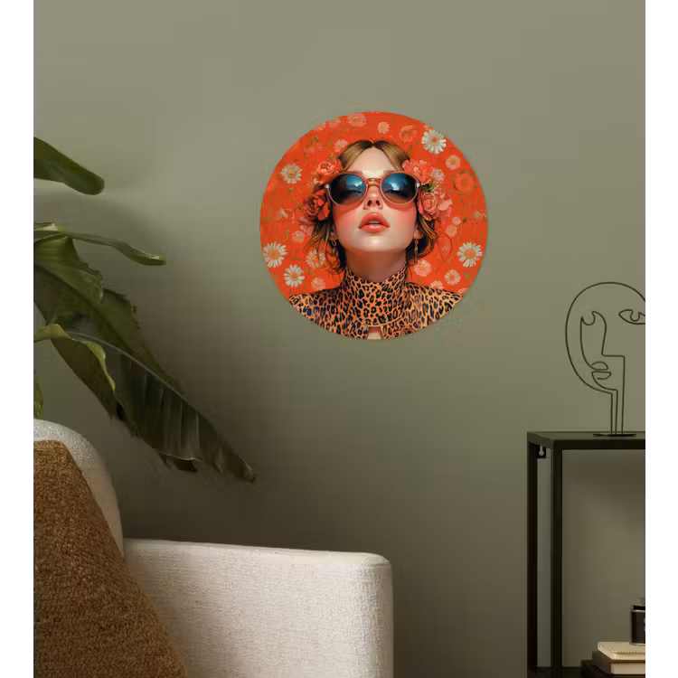 Behangcirkel - Vrouw - Kleurrijk - Dierenprint - Bloemen — 3