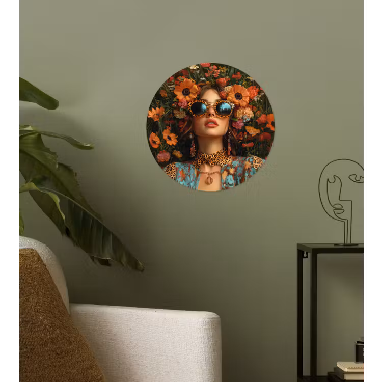 Behangcirkel - Vrouwen - Bloemen - Modern - Bril - Abstract — 3