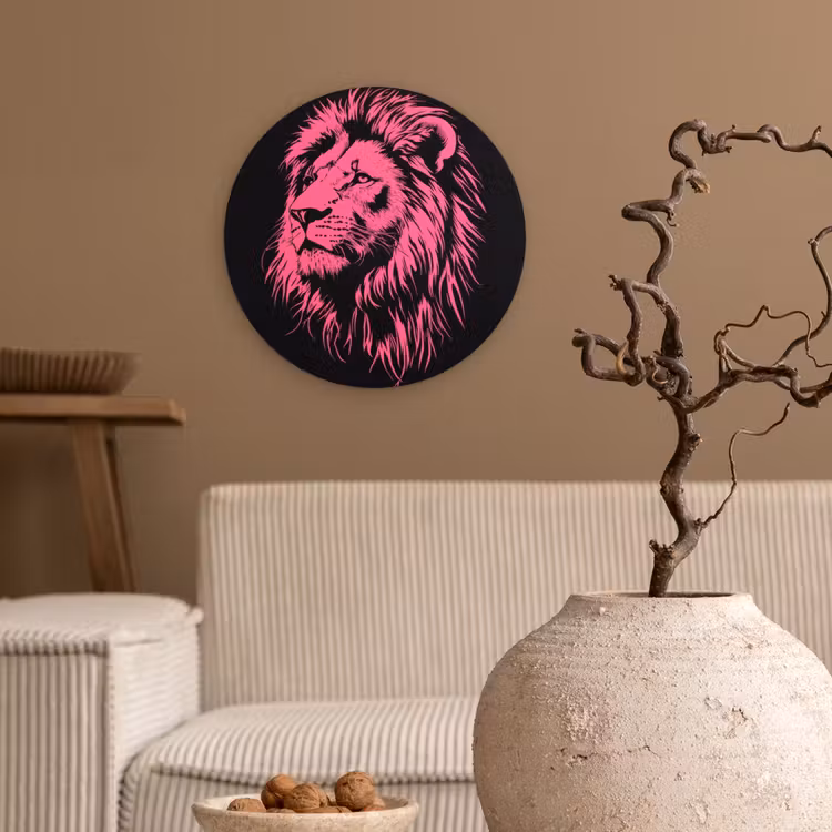 Muurcirkel - Leeuw - Zwart - Roze - Neon — 2