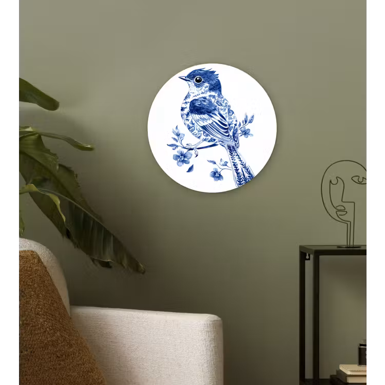 Muurcirkel - Vogel - Delfts blauw - Illustratie - Bloemen — 3
