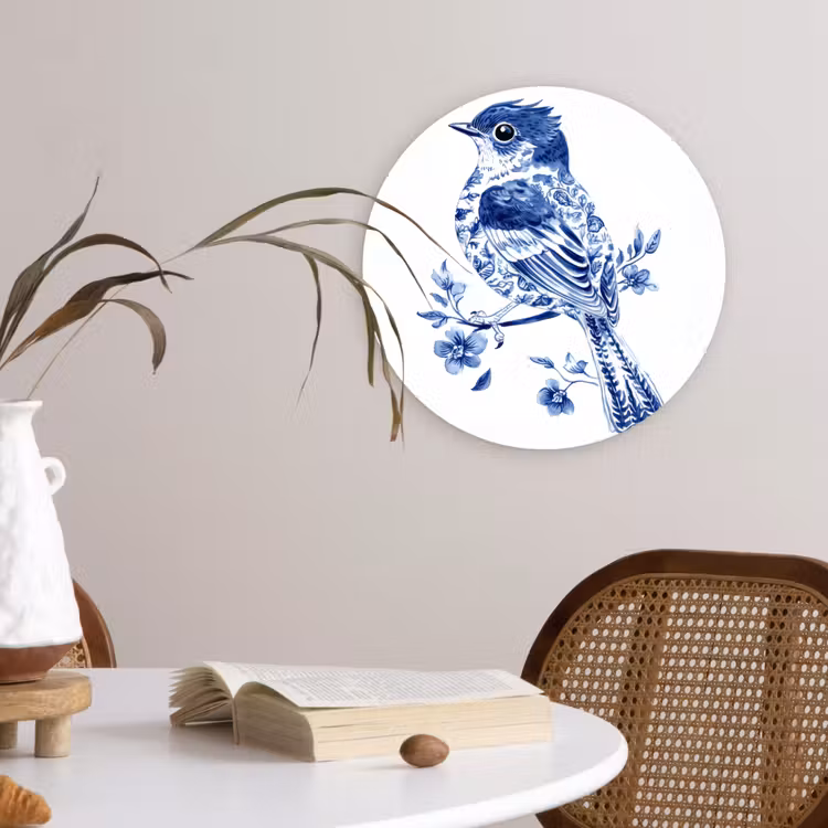 Muurcirkel - Vogel - Delfts blauw - Illustratie - Bloemen — 4