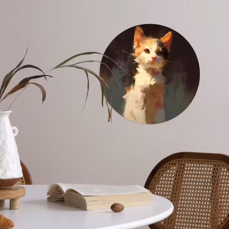 Behangcirkel - Kat - Geschilderd - Artistiek - Wit — 4