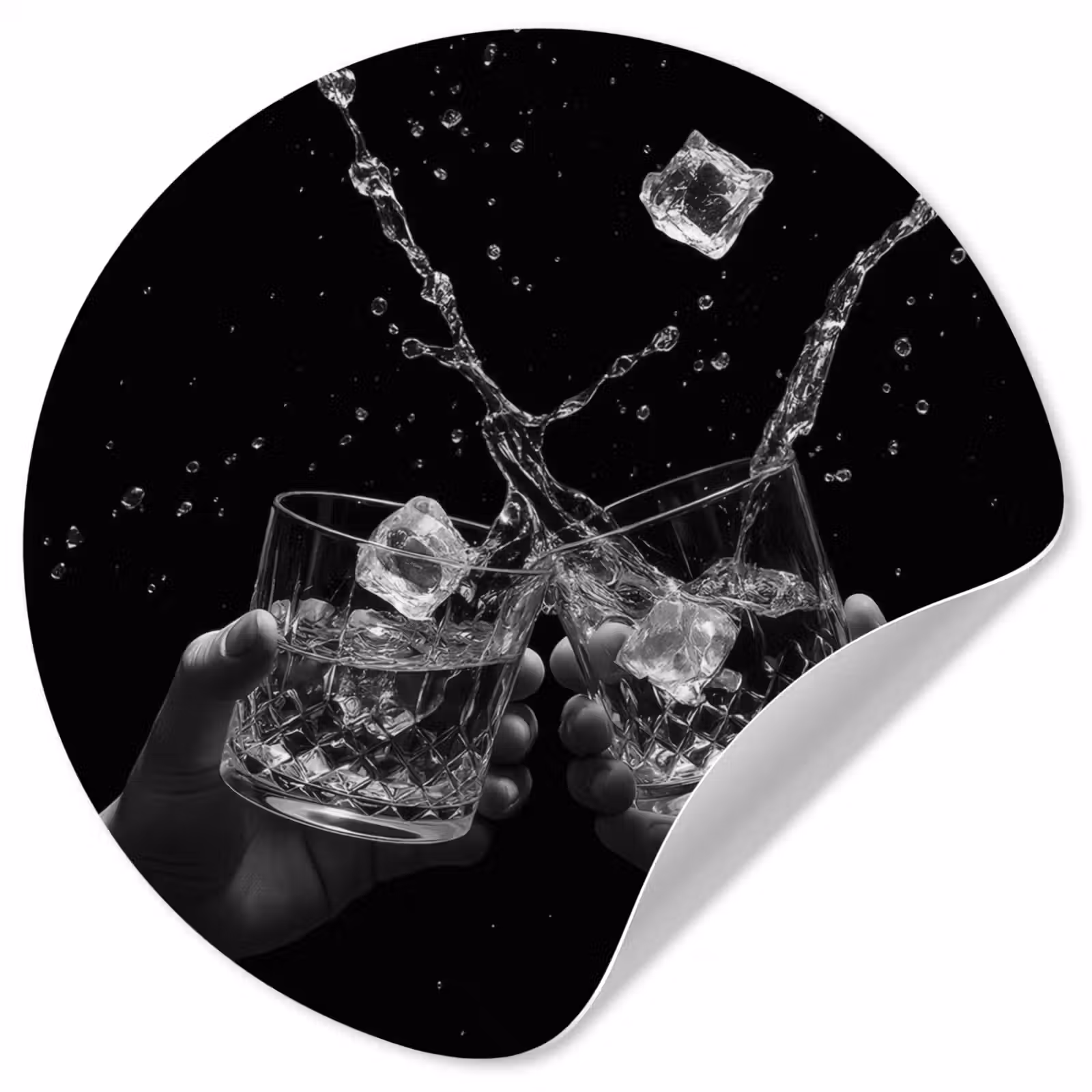Behangcirkel - Whiskyglazen - Ijs - Spetters - Zwart — 1