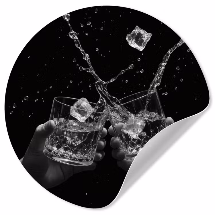 Behangcirkel - Whiskyglazen - Ijs - Spetters - Zwart — 1