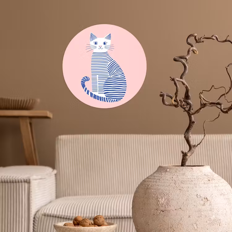 Behangcirkel - Kat - Illustratie - Minimalistisch - Roze — 2