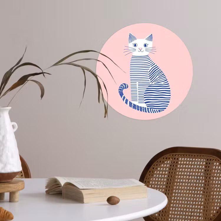 Behangcirkel - Kat - Illustratie - Minimalistisch - Roze — 4