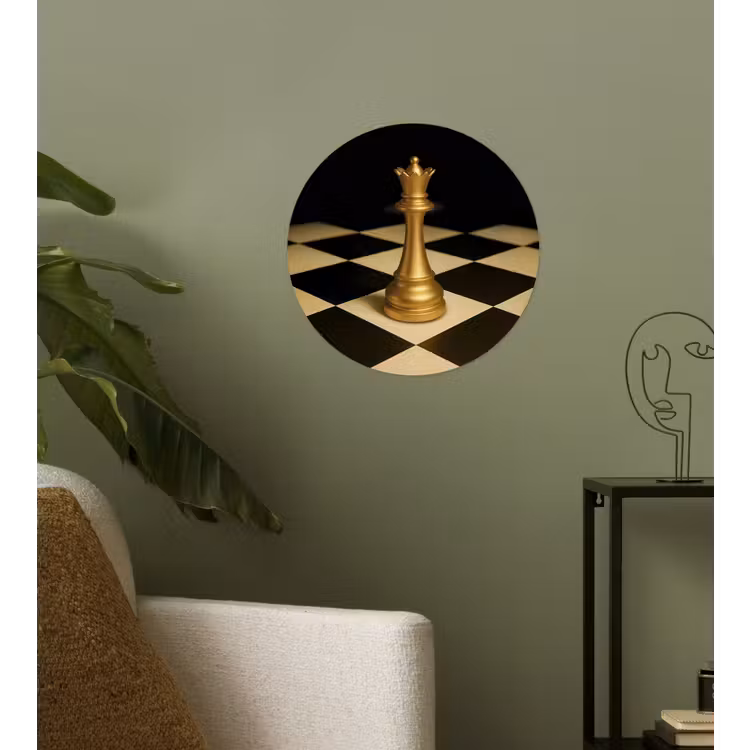 Behangcirkel - Koningin - Schaakstuk - Geblokt - Goud — 3