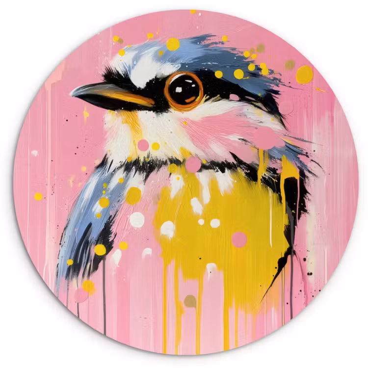 Muurcirkel - Vogel - Roze - Geel - Blauw — 1