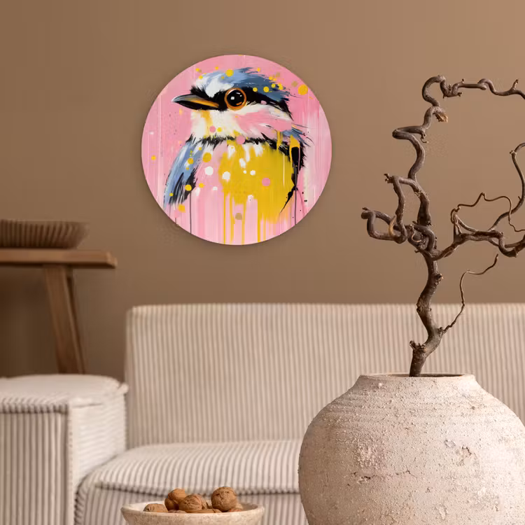 Muurcirkel - Vogel - Roze - Geel - Blauw — 2