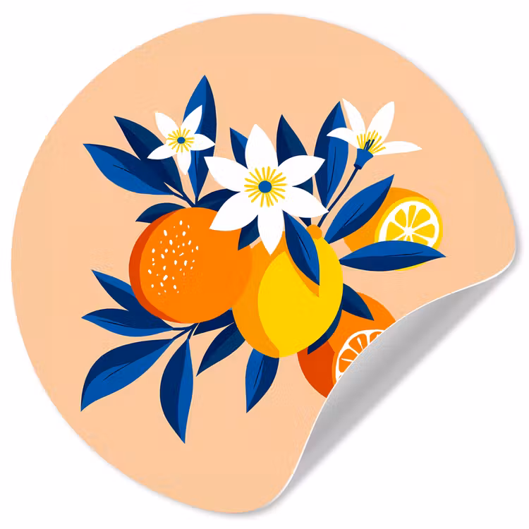 Behangcirkel - Illustratie - Sinaasappels - Donkerblauw - Bloemen — 1