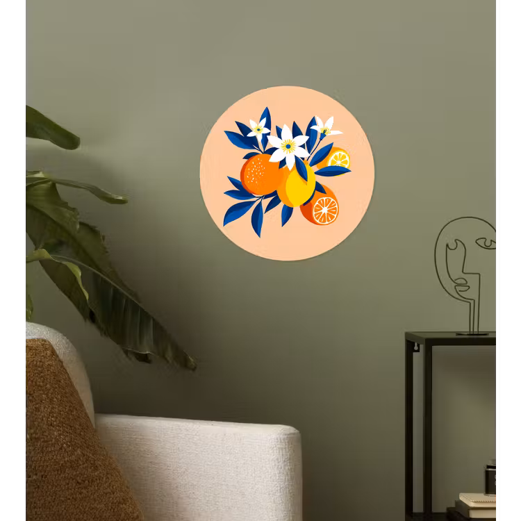 Behangcirkel - Illustratie - Sinaasappels - Donkerblauw - Bloemen — 3