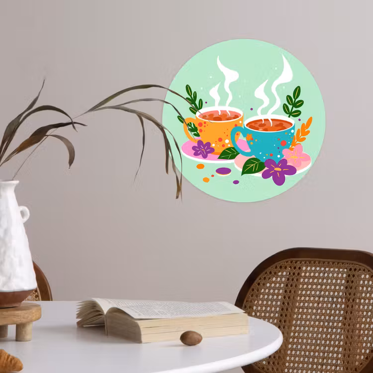 Behangcirkel - Thee - Illustratie - Kopjes - Bloemen — 4