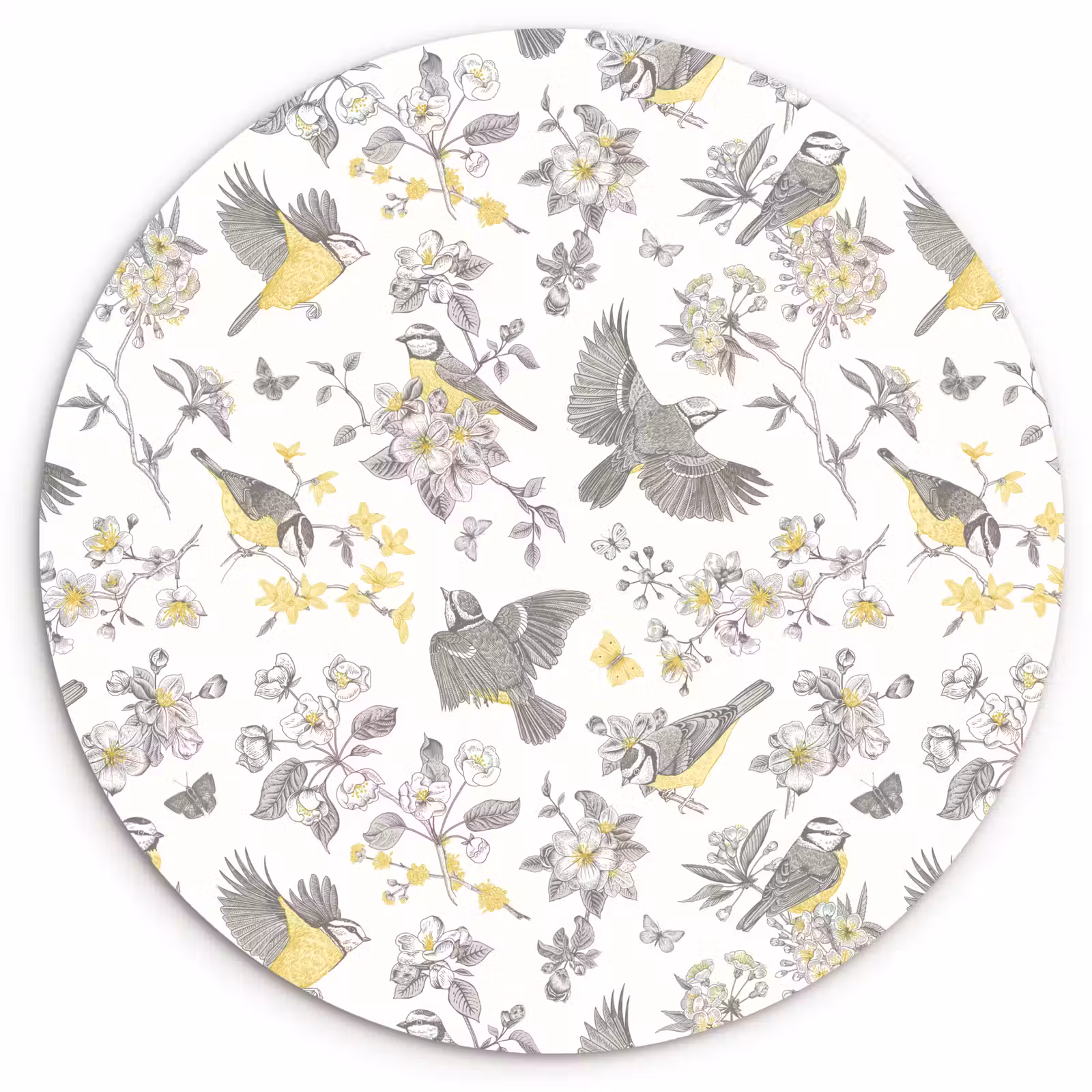 Muurcirkel - Birds - Flowers - Gray - Yellow — 1