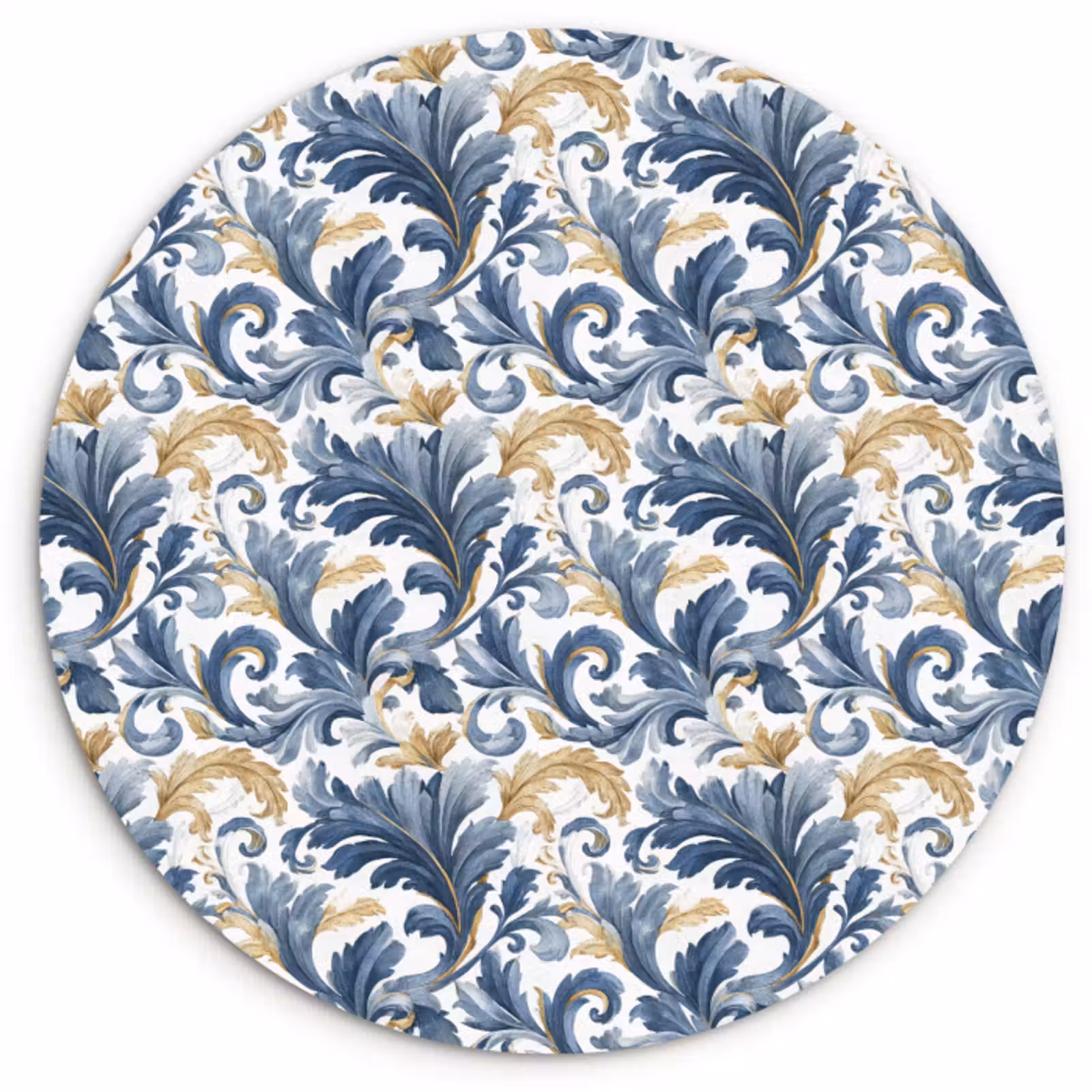Muurcirkel - Bloem - Blauw - Goud - Patroon — 1