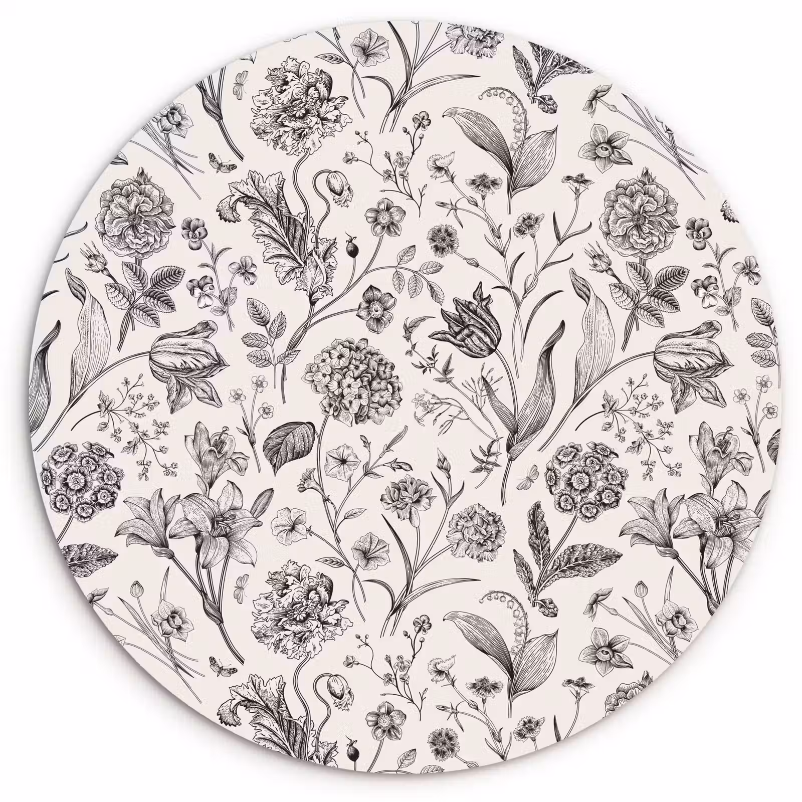 Muurcirkel - Classic - Black - White - Floral — 1