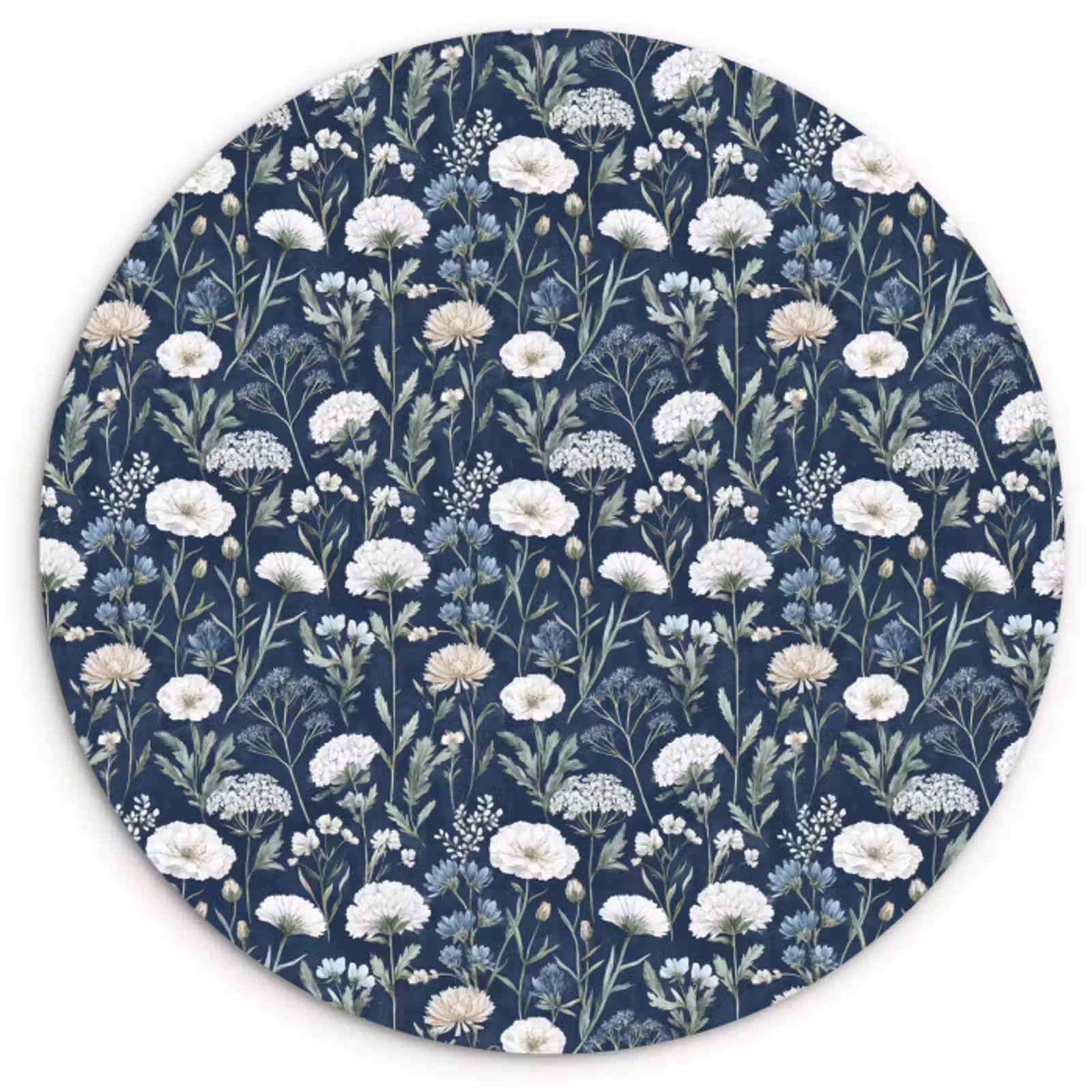 Muurcirkel - Patroon - Bloemen - Wit - Blauw — 1