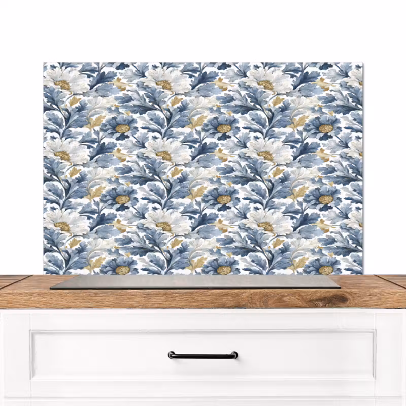 Spatscherm keuken - Bloemen - Wit - Blauw — 1